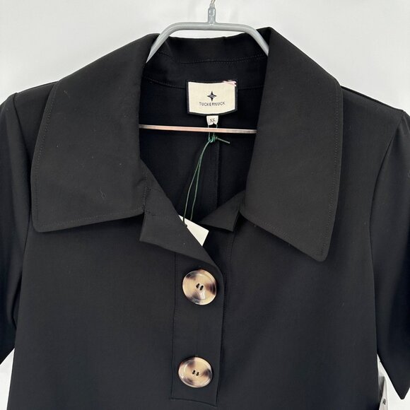 Tuckernuck Women's Black Scout Dress sz XS Collared Short Sleeve A-Line Mini - Picture 4 of 8